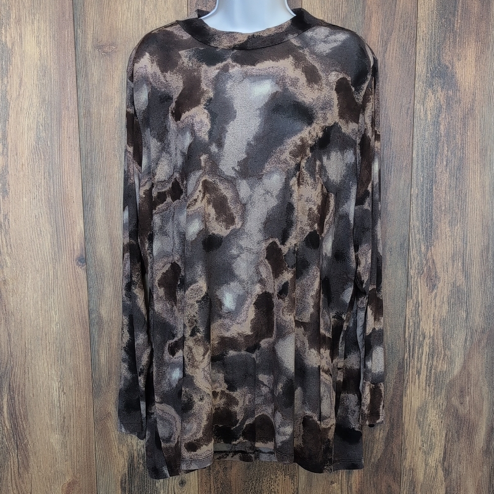 LOGO Layers Women's Sheer Blouse in Earthy Tones 2X                       C327